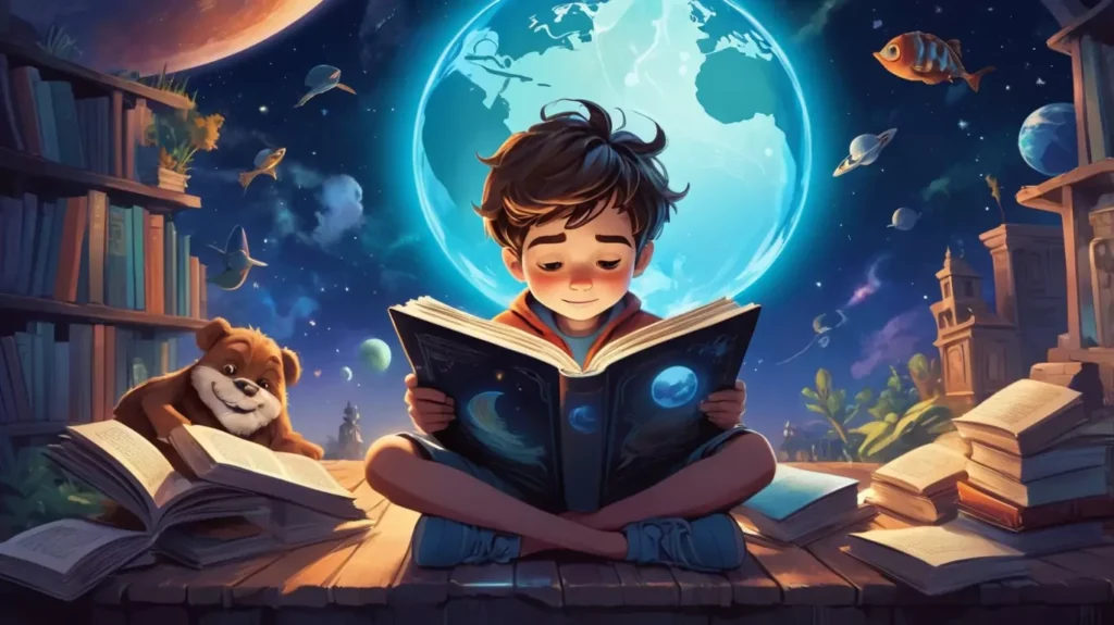 illustrative albedo a boy is reading a book and imagine the wh 0 66cf5d5ca3e3c